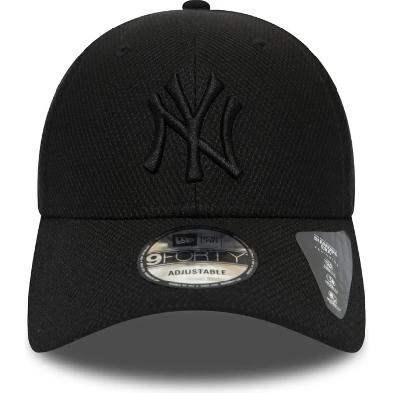 schwarze-verstellbare-curved-cap-mit-schwarzem-logo-9forty-diamond-era-der-new-york-yankees-mlb-von-new-era schwarze-verstellbare-curved-cap-mit-schwarzem-logo-9forty-diamond-era-der-new-york-yankees-mlb-von-new-era