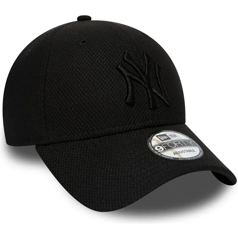 schwarze-verstellbare-curved-cap-mit-schwarzem-logo-9forty-diamond-era-der-new-york-yankees-mlb-von-new-era schwarze-verstellbare-curved-cap-mit-schwarzem-logo-9forty-diamond-era-der-new-york-yankees-mlb-von-new-era