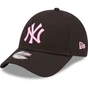 new-era-curved-brim-youth-pink-logo-9forty-league-essential-new-york-yankees-mlb-black-adjustable-cap