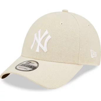 New Era Curved Brim 9FORTY Linen New York Yankees MLB Beige Adjustable Cap