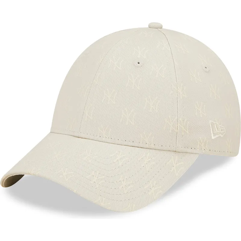beige-gebogene-verstellbare-damenkappe-9forty-monogram-der-new-york-yankees-mlb-von-new-era