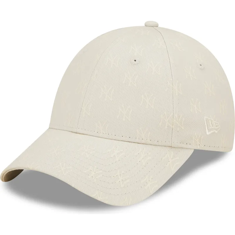 beige-gebogene-verstellbare-damenkappe-9forty-monogram-der-new-york-yankees-mlb-von-new-era