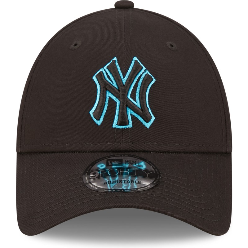 new-era-curved-brim-blue-logo-9forty-neon-outline-new-york-yankees-mlb-black-adjustable-cap