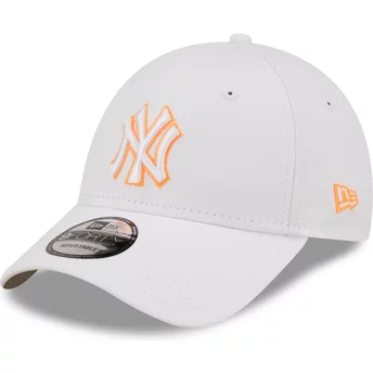 Casquette courbée blanche ajustable avec logo orange 9FORTY Neon Outline New York Yankees MLB New Era
