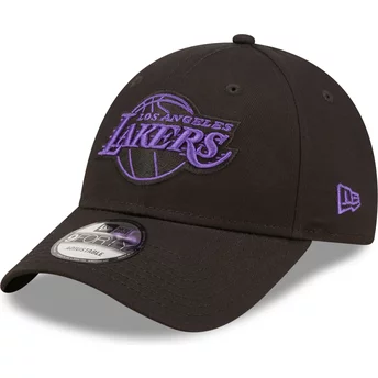 Casquette courbée noire ajustable avec logo violet 9FORTY Neon Outline Los Angeles Lakers NBA New Era