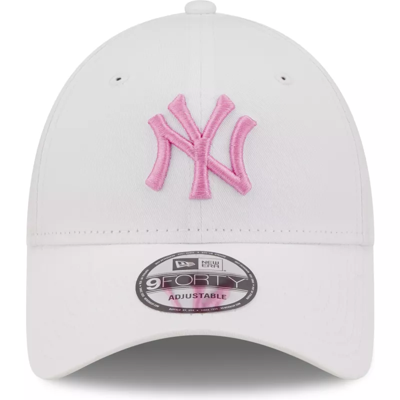 new-era-curved-brim-pink-logo-9forty-league-essential-new-york-yankees-mlb-white-adjustable-cap