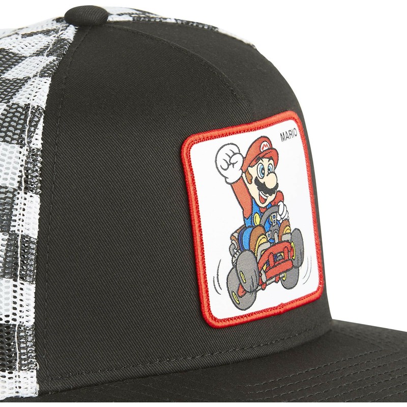 capslab-flat-brim-mario-kart-casf-ju1-super-mario-bros-black-and-white-trucker-hat