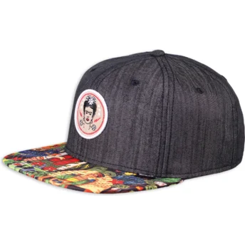 Djinns Flat Brim Frida Kahlo Linen Rev Black Snapback Cap
