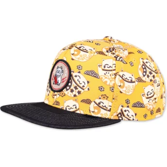 Djinns Flat Brim Lucky Cat Linen Yellow and Black Snapback Cap