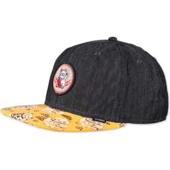 Djinns Flat Brim Lucky Cat Linen Rev Black and Yellow Snapback Cap