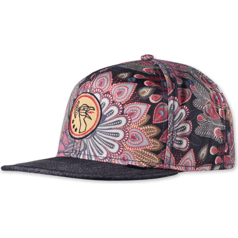 schwarze-flache-snapback-kappe-peacock-linen-von-djinns