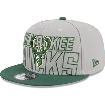 New Era Flat Brim 9FIFTY Draft Edition 2023 Milwaukee Bucks NBA Grey and Green Snapback Cap