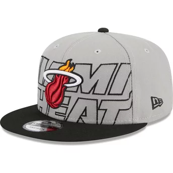 New Era Flat Brim 9FIFTY Draft Edition 2023 Miami Heat NBA Grey and Black Snapback Cap