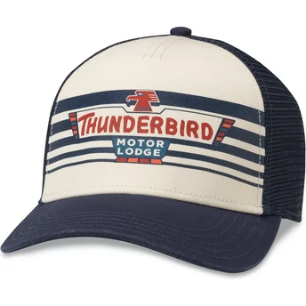 Casquette trucker blanche et bleue marine snapback Thunderbird Motor Lodge Sinclair American Needle