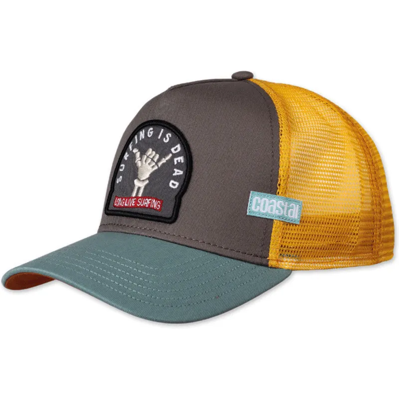 graue-und-gelbe-trucker-kappe-surfing-is-dead-hft-von-coastal graue-und-gelbe-trucker-kappe-surfing-is-dead-hft-von-coastal