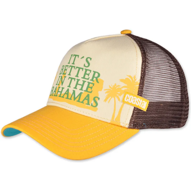 gelbe-und-braune-trucker-kappe-it-s-better-in-the-bahamas-hft-von-coastal