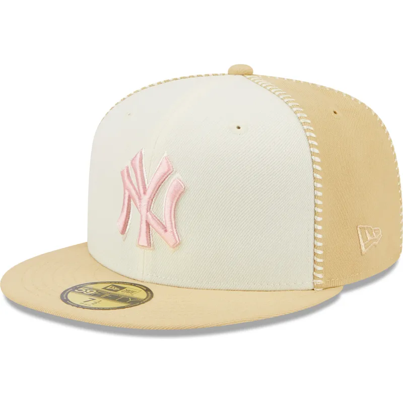 mutzen-flach-beige-angepasst-rosa-59fifty-seam-stitch-der-new-york-yankees-mlb-von-new-era