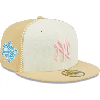 Casquette plate beige ajustée avec logo rose 59FIFTY Seam Stitch New York Yankees MLB New Era