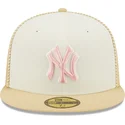 mutzen-flach-beige-angepasst-rosa-59fifty-seam-stitch-der-new-york-yankees-mlb-von-new-era