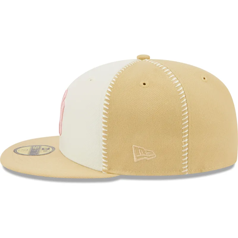 mutzen-flach-beige-angepasst-rosa-59fifty-seam-stitch-der-new-york-yankees-mlb-von-new-era