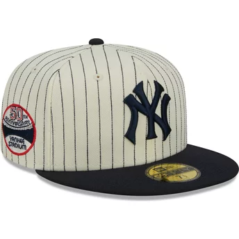 Casquette plate beige et bleue marine ajustée 59FIFTY Retro Script New York Yankees MLB New Era
