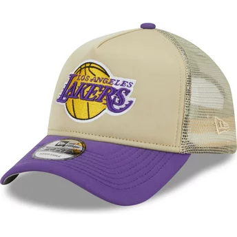 Casquette trucker beige et violette 9FORTY A Frame All Day Trucker Los Angeles Lakers NBA New Era