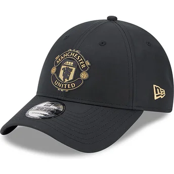 New Era Curved Brim Golden Logo 9FORTY Manchester United Football Club Premier League Black Adjustable Cap