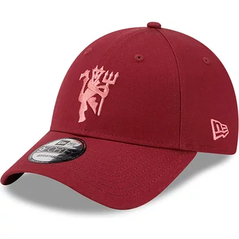 New Era Curved Brim Red Logo 9FORTY Seasonal Manchester United Football Club Premier League Red Adjustable Cap