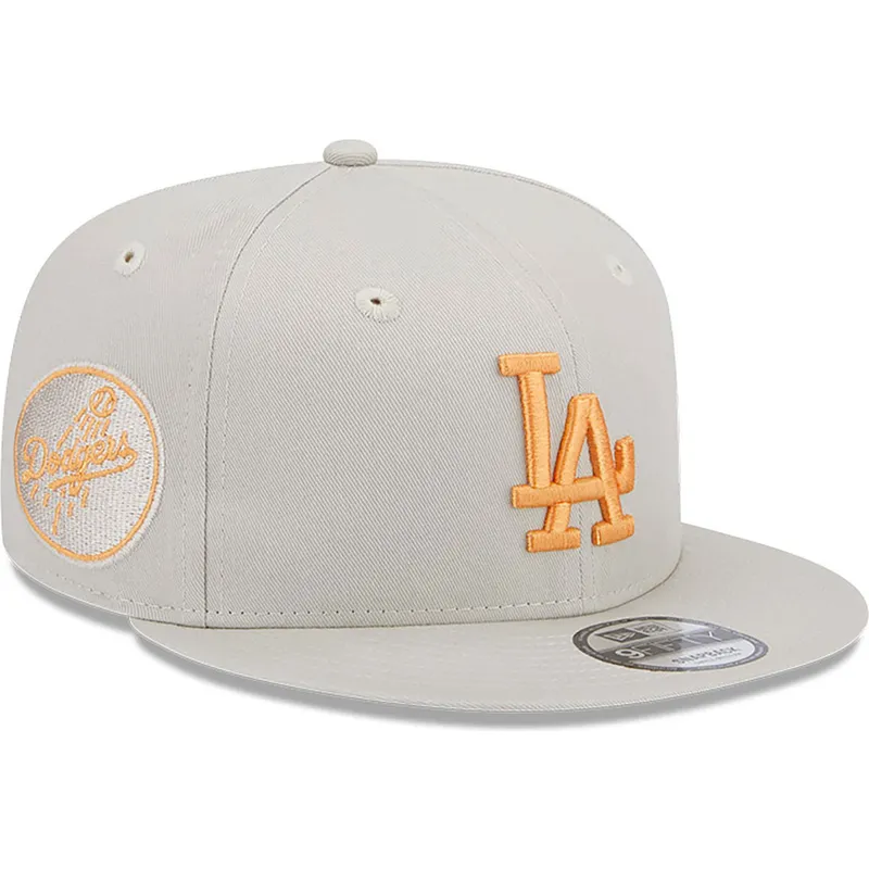 mutzen-flach-beige-snapback-9fifty-side-patch-der-los-angeles-dodgers-mlb-von-new-era