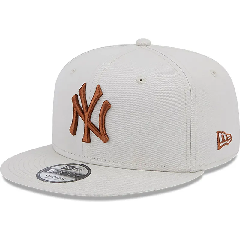 mutzen-flach-beige-snapback-marron-9fifty-league-essential-der-new-york-yankees-mlb-von-new-era