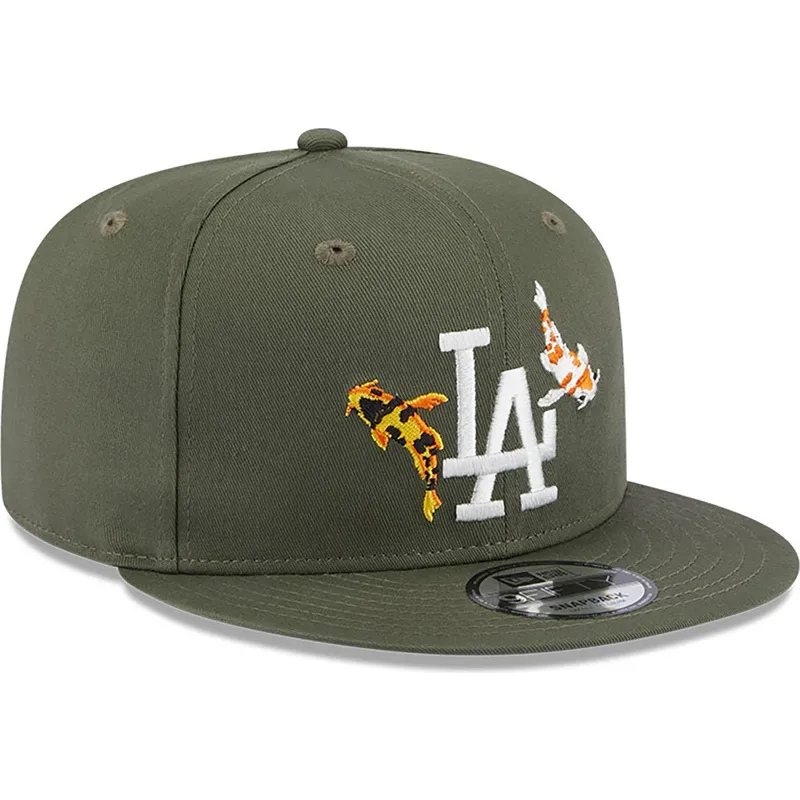 mutzen-flach-grun-snapback-9fifty-koi-fish-der-los-angeles-dodgers-mlb-von-new-era