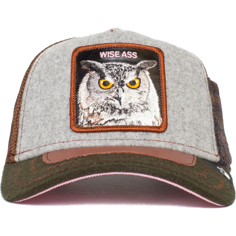 trucker-cap-grau-braun-und-grun-eule-cum-laude-ass-play-the-farm-von-goorin-bros