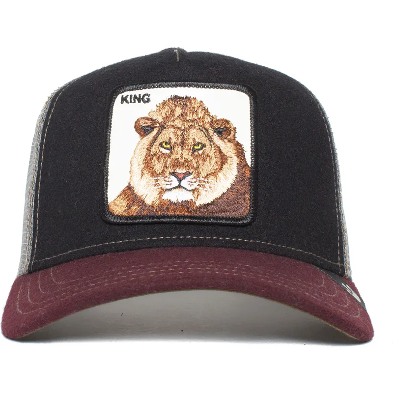 trucker-cap-schwarz-grau-und-rot-lowe-king-circwool-of-life-the-farm-von-goorin-bros