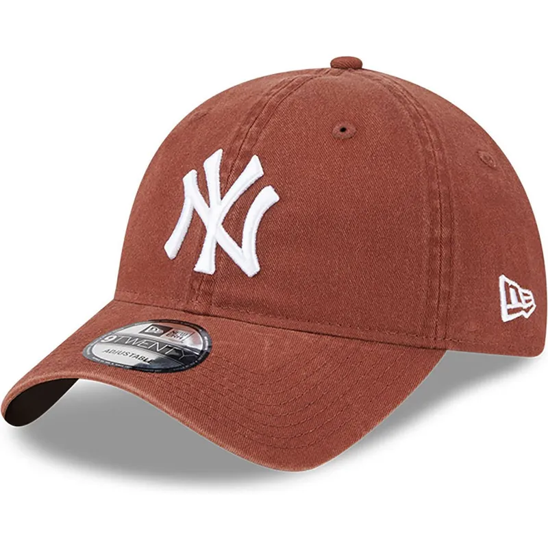 mutzen-gebogen-braun-verstellbares-band-9twenty-league-essential-der-new-york-yankees-mlb-von-new-era