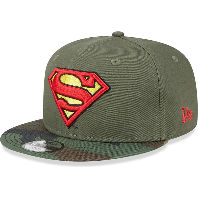mutzen-flach-grun-snapback-fur-kinder-camuflaje-9fifty-der-superman-dc-comics-von-new-era