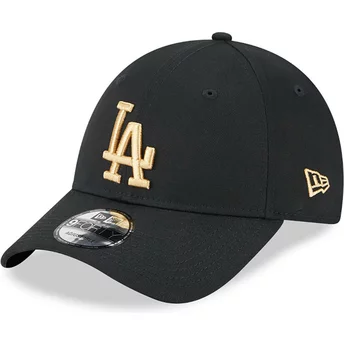 Casquette courbée noire ajustable avec logo doré 9FORTY League Essential Los Angeles Dodgers MLB New Era