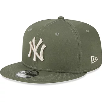 Casquette plate verte snapback avec logo beige 9FIFTY League Essential New York Yankees MLB New Era