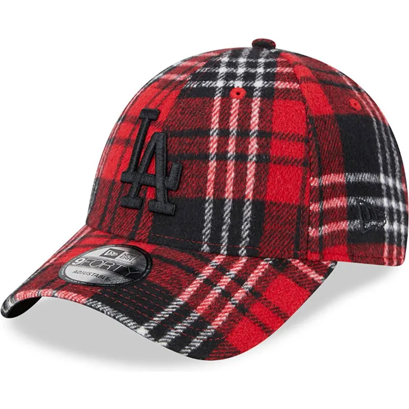 mutzen-gebogen-rot-verstellbares-band-negro-9forty-check-der-los-angeles-dodgers-mlb-von-new-era