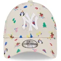 beige-gebogene-verstellbare-kappe-fur-kinder-9forty-festive-der-new-york-yankees-mlb-von-new-era