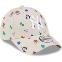 beige-gebogene-verstellbare-kappe-fur-kinder-9forty-festive-der-new-york-yankees-mlb-von-new-era