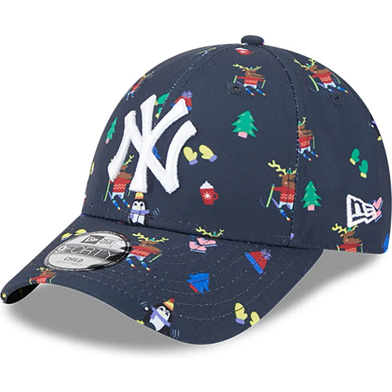 mutzen-gebogen-marineblau-verstellbares-band-fur-kinder-9forty-festive-der-new-york-yankees-mlb-von-new-era
