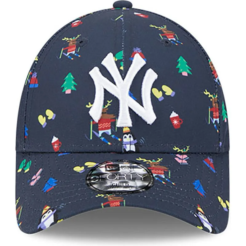 mutzen-gebogen-marineblau-verstellbares-band-fur-kinder-9forty-festive-der-new-york-yankees-mlb-von-new-era