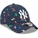 mutzen-gebogen-marineblau-verstellbares-band-fur-kinder-9forty-festive-der-new-york-yankees-mlb-von-new-era