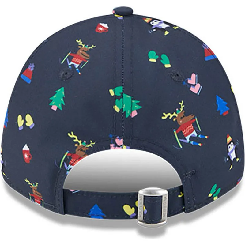 mutzen-gebogen-marineblau-verstellbares-band-fur-kinder-9forty-festive-der-new-york-yankees-mlb-von-new-era