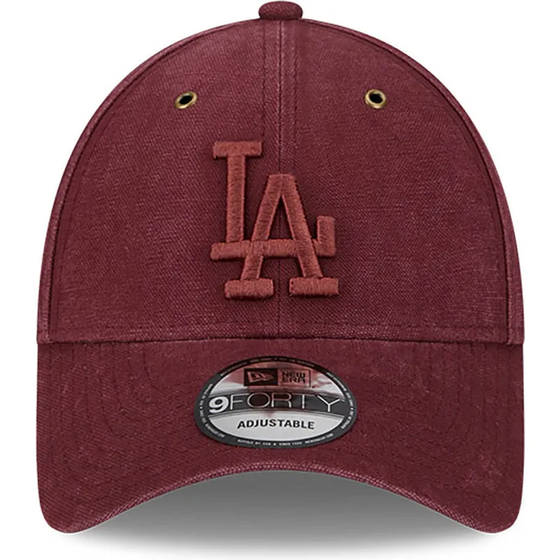 mutzen-gebogen-rot-verstellbares-band-granate-granate-9forty-washed-canvas-der-los-angeles-dodgers-mlb-von-new-era