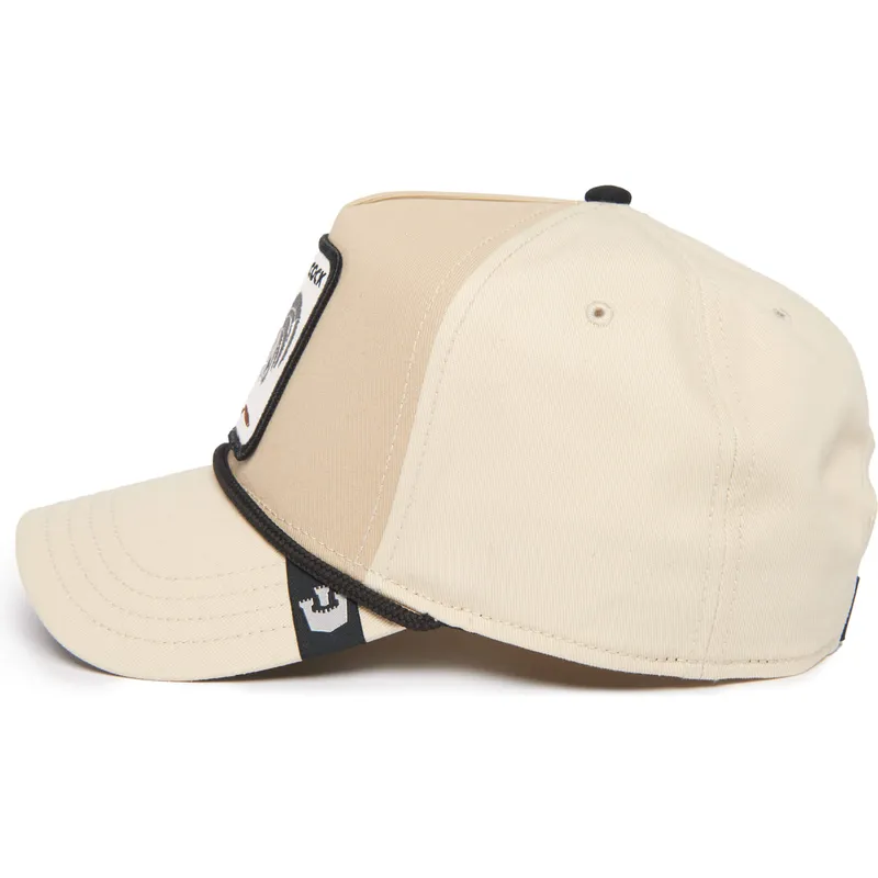 beige-gebogene-snapback-kappe-hahn-cock-rooster-100-the-farm-all-over-canvas-von-goorin-bros