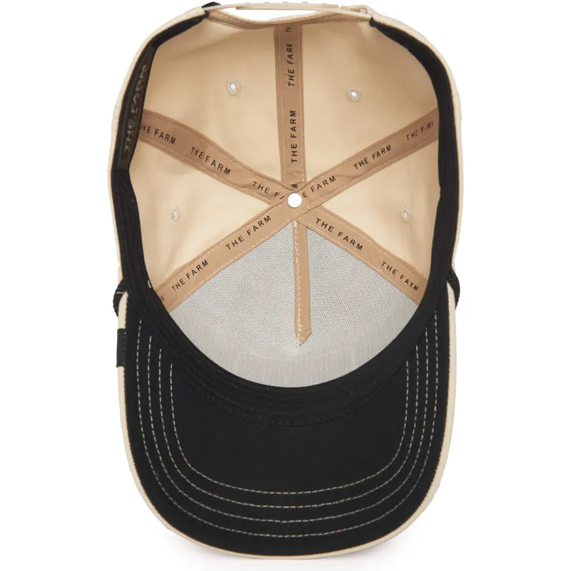 beige-gebogene-snapback-kappe-hahn-cock-rooster-100-the-farm-all-over-canvas-von-goorin-bros