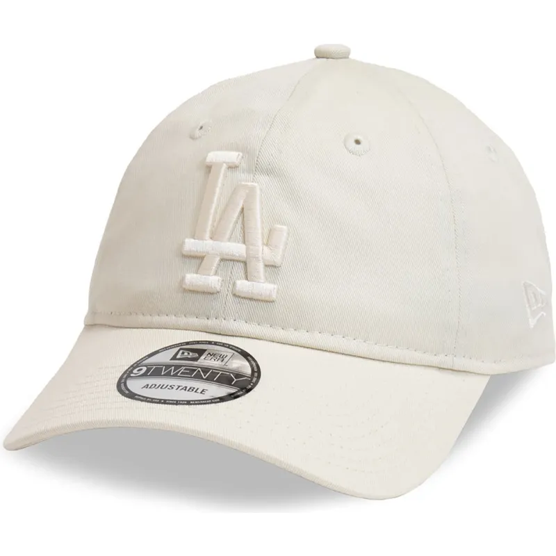 beige-verstellbare-curved-cap-mit-beigem-logo-9twenty-league-essential-der-los-angeles-dodgers-mlb-von-new-era