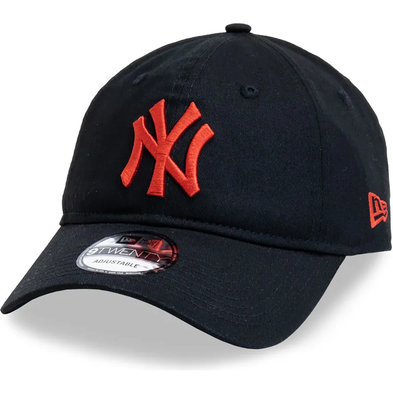 schwarze-verstellbare-curved-cap-mit-rotem-logo-9twenty-league-essential-der-new-york-yankees-mlb-von-new-era schwarze-verstellbare-curved-cap-mit-rotem-logo-9twenty-league-essential-der-new-york-yankees-mlb-von-new-era