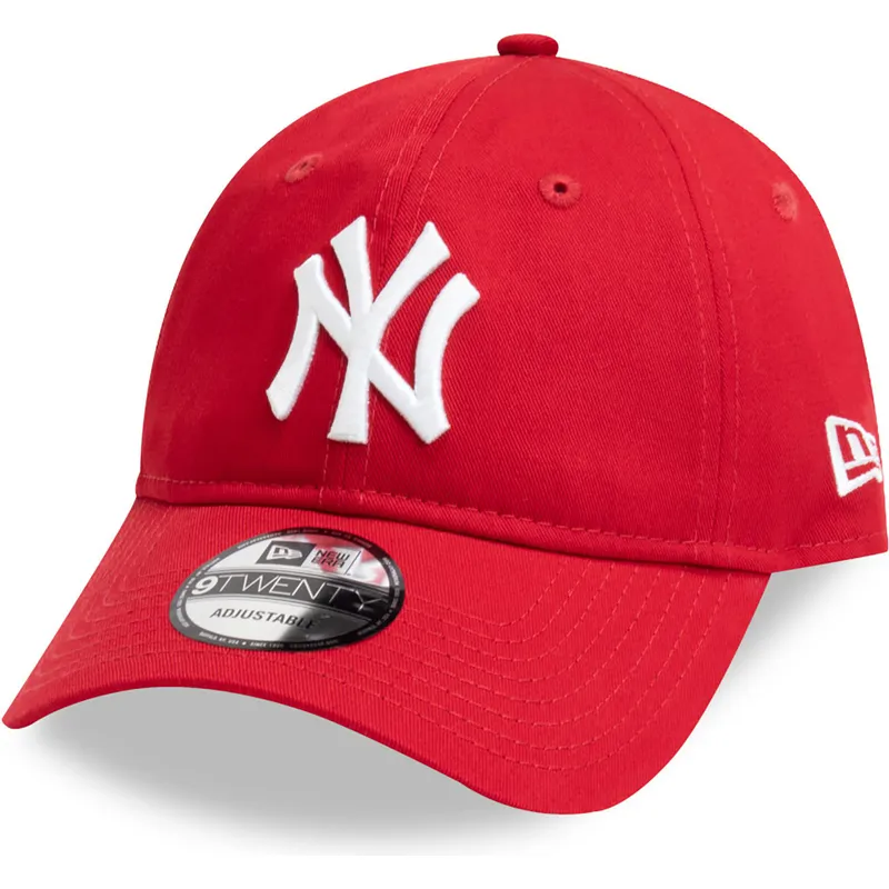 rote-verstellbare-curved-cap-9twenty-league-essential-der-new-york-yankees-mlb-von-new-era